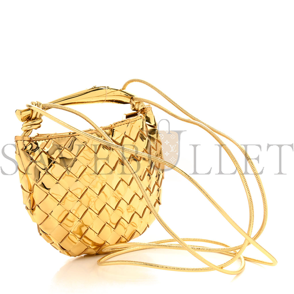 bo*te*ga Ve*ne*ta mirror laminated nappa intrecciato mini sardine bag gold (20*14*3cm)